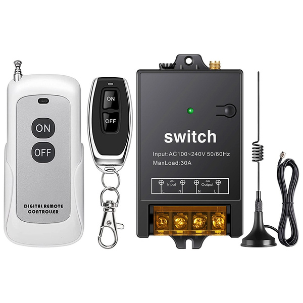 Upgraded] Wireless Remote Light Switch AC 100-240V 30A Relay with 984ft  328ft Long Range Remote Controls(included batteries) & SMA Antenna for  Garage Door Lighting Fan Motor Pump Industrial Control and Security  Industries