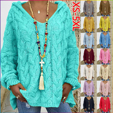 knitted, Plus Size, hooded, sweaters for women