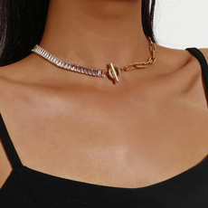 simplegeometrictbucklestitchingnecklace, punk necklace, gold, Chain