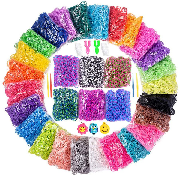 WISHTIME Rubber Band Bracelet Kit for Girls Toys - 11700+ PCS DIY Bracelet  Making Kit Includes 10000+ Bands in 28 Colors, 175 Beads, 30 Charms, 5  Tassels, 5 Crochet Hooks, 3 Hair Clips