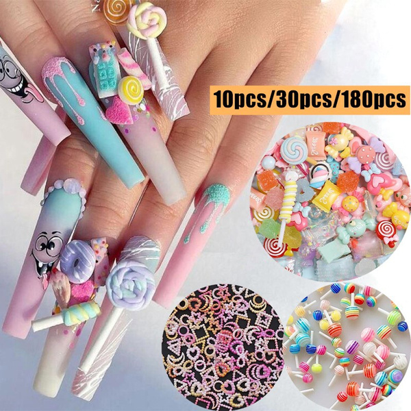 10pcs/30pcs/180pcs Cute Resin Lollipop Candy Design 3D Nail Charms