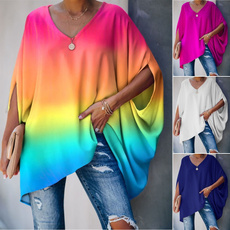 Fashion, batsleevetshirt, rainbow, looseblouse