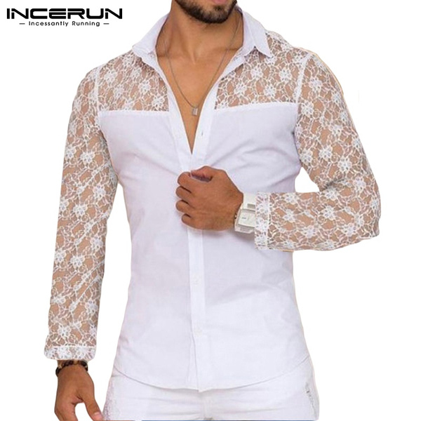 INCERUN Men's Fashion Long Sleeve Shirts Mesh Clubwear Casual Dress Shirts Wish
