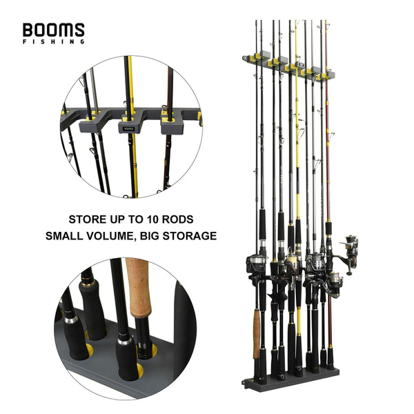 Booms Fishing Rod Rack,Vertical Fishing Rod Holder Wall Mounted,Store 10  Rods For Garage