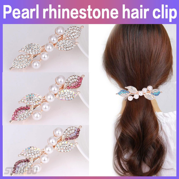 New Pearl Rhinestone Bowknot Hairpin Fashion Head Accessories Women's ...