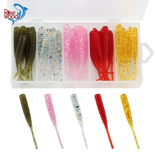 Rosewood Soft Plastic Fishing Lure Silicone Bait Micro Tail 4cm/0.3g  Rockfing Fishing Anjing Jig Worm 50pcs Mixed Color With Box