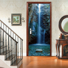 mountainwaterfalldoorsticker, Modern, Wall Art, Home Decor