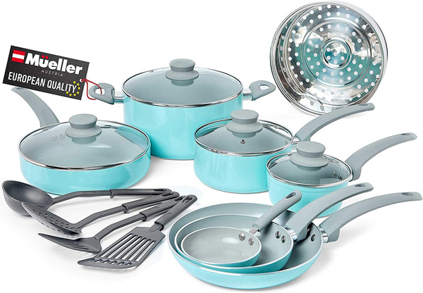 Healthy Stone 16-Piece Cookware Set - Turquoise 