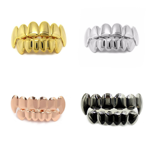 Hip Hop Gold Teeth Grillz For Men Women Vampire Teeth Fashion Gold ...