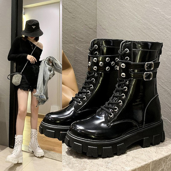 Women's patent biker outlet boots