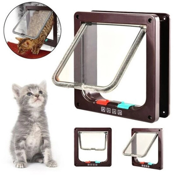 Dog Cat Flap Door with 4 Way Lock Pet Cat Gate Security Flap Door For Animals Plastic Small Dog
