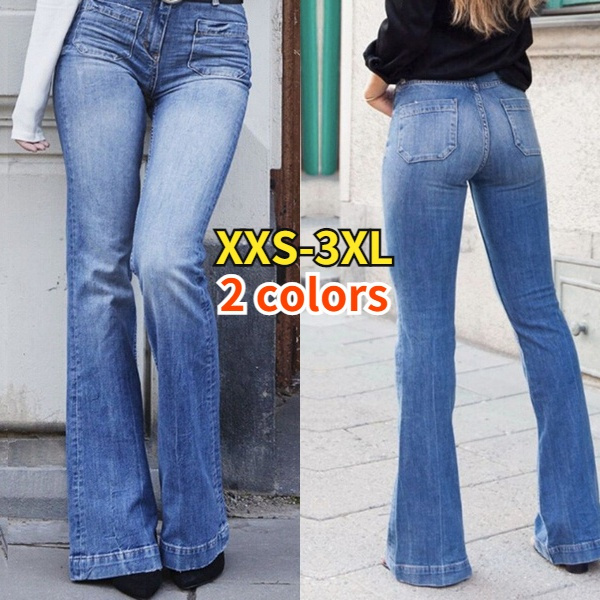 Women's Fashion High Waist Long Denim Bell Bottom Jeans Flared