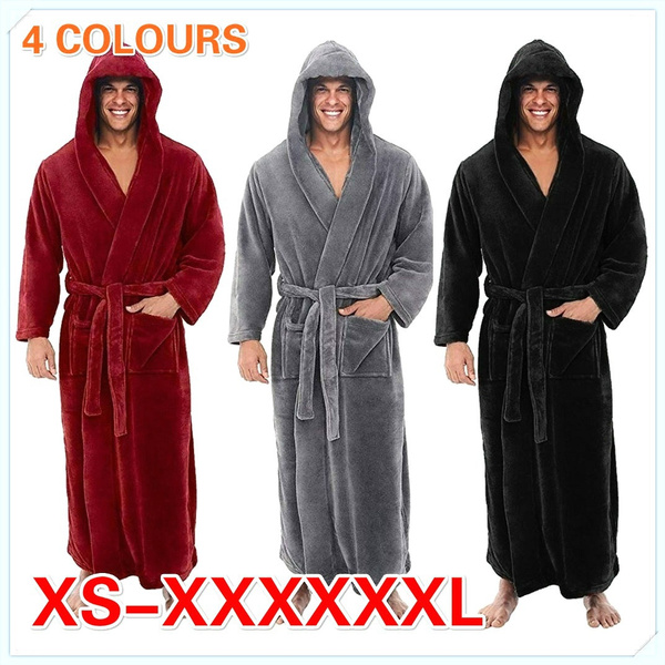 BIG SIZE Men's Hooded Bathrobe In 7 Colored Soft Spa Kimono Shawl