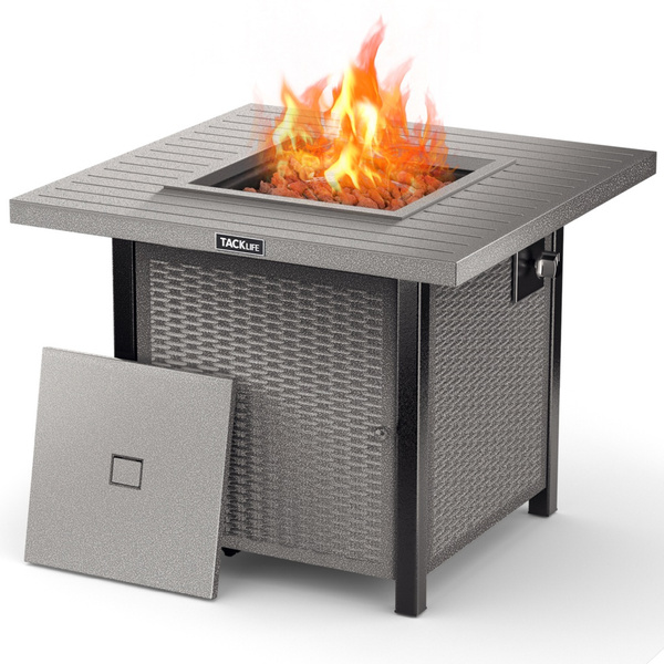 TACKLIFE® 28 Inch Propane Fire Pit Table Rectangular WickerLook Patio