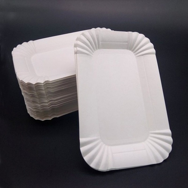 40pcs-rectangular-cake-tray-white-paper-plate-disposable-dinner-plate