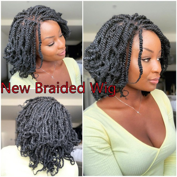 New Twisted Braid Hair Afro Curly Wigs Short Braided Wigs for