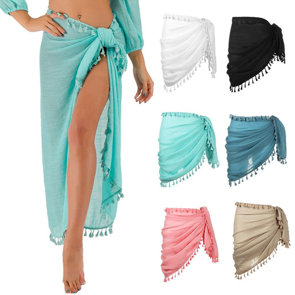 Swimwear Wrap Skirt Sarong Bikini Swimsuit Cover Up Cotton Beach Sarong  Coverups Short Tassels Long Swim Pareo