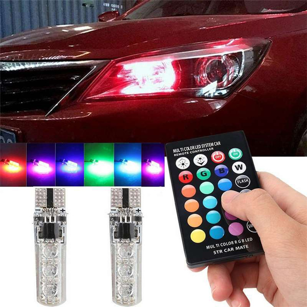 2Pc RGB Changing LED Lamp Car Wedge Dome Light Multicolored Light＋Remote Control