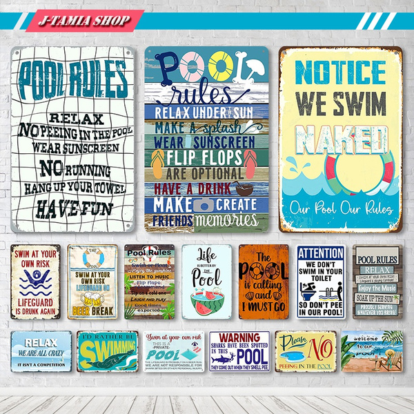 Cartello In Metallo 'Notice We Swim Naked' – 20x30 Cm – Vintage Per Piscina E Parete – Umorismo