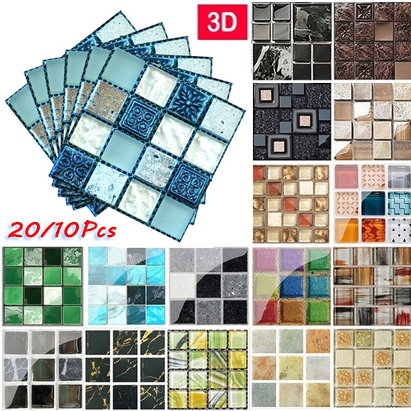 19/20pcs Mosaic Self-adhesive Bathroom Kitchen Decor Home Wall 3D Tile Sticker 