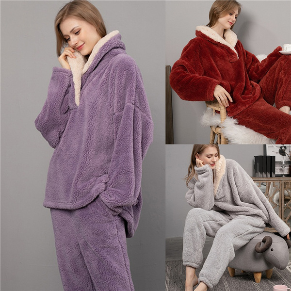 Cheap Winter Warm Silk Pajama Sets for Women Velvet Flannel Sleepwear  Fashion Satin Soft Plush Nightwear