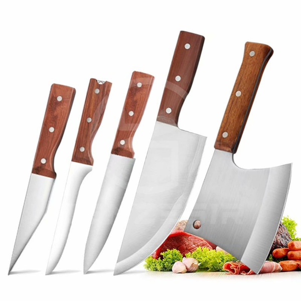 5pcs Kitchen Knives Set Stainless Steel Chef Knife Cleaver Butcher Chopping  Meat