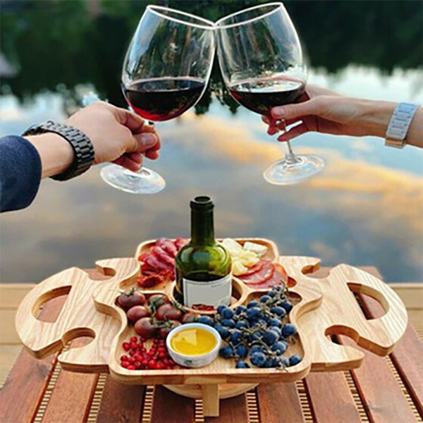 Wooden Folding Picnic Table Portable, Wooden Wine Holder For Picnic Table