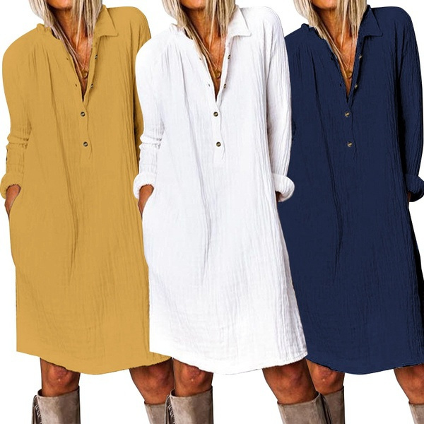 Trendy Retro Ladies Refuse Long-sleeved Button Side Pockets Solid Color ...