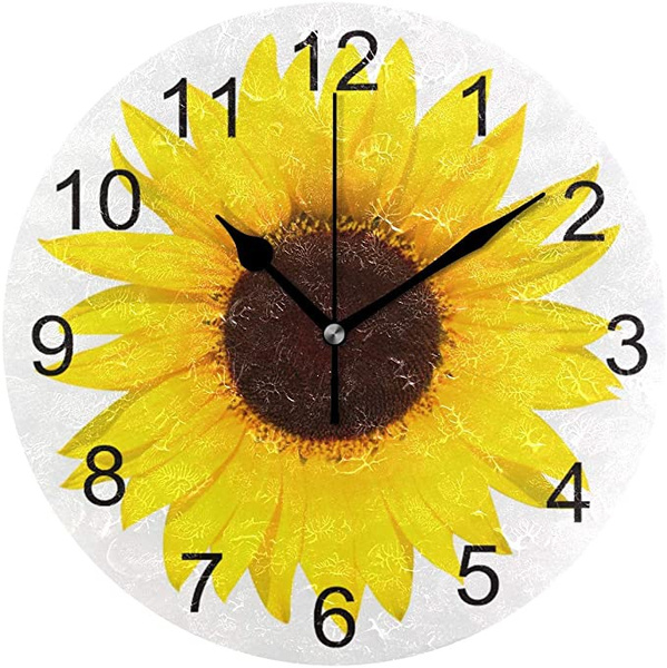 Sunflower Wall Clock Battery Operated Yellow Color Flower Design Non ...