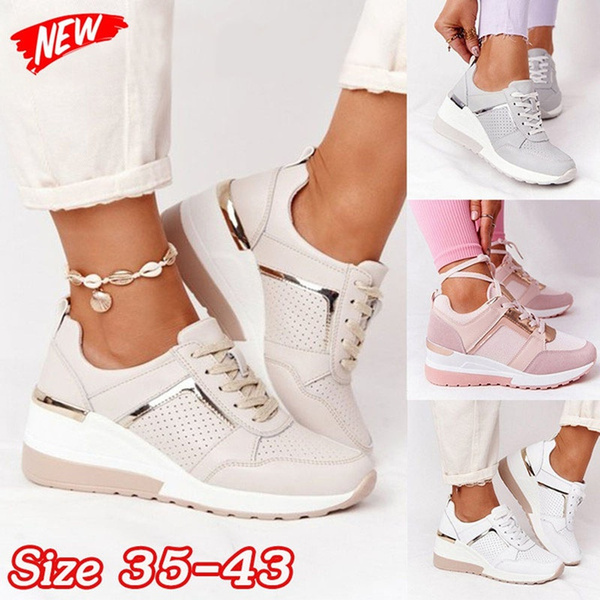 A Pair Of White Mesh Breathable Athletic Shoes For Spring & Autumn With  Shock Absorbing And Non-Slip Rubber Soles, Lightweight & Casual With Flat  Heels And Lace-Up Design, Ideal For Running Or