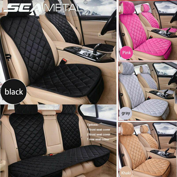 Universal Car Seat Cover Front/Rear Automobile Seat Covers Warm Plush Car  Seat Covers Seat Protector Car Seat Cushion For Women Men (Color:  Black,Grey,Pink,Khaki)