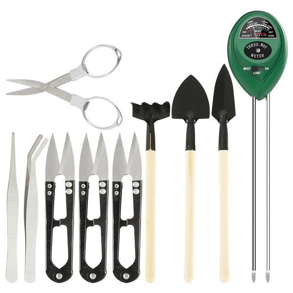 1 Soil Meter Moisture Sensor 10pcs Bonsai Tools Include Pruner Fold ScissorsMini Rake Bud Leaf