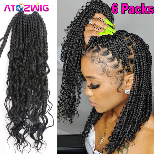 6Packs Full Head Box Braids Crochet Hair With Curly Ends Goddess