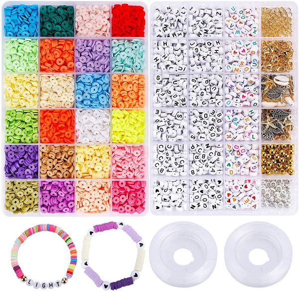 6000 Pcs Clay Beads for Bracelets Making, 2 Boxes Clay Beads 24 Colors Bracelet  Making Kit, Polymer Clay Beads Jewelry Making Kit, Clay Beads for Jewelry  Making Bracelet Kit Flat Clay Beads(2
