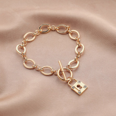 Fashion, temperamenthandjewelry, gold, rhinestonepadlockbracelet