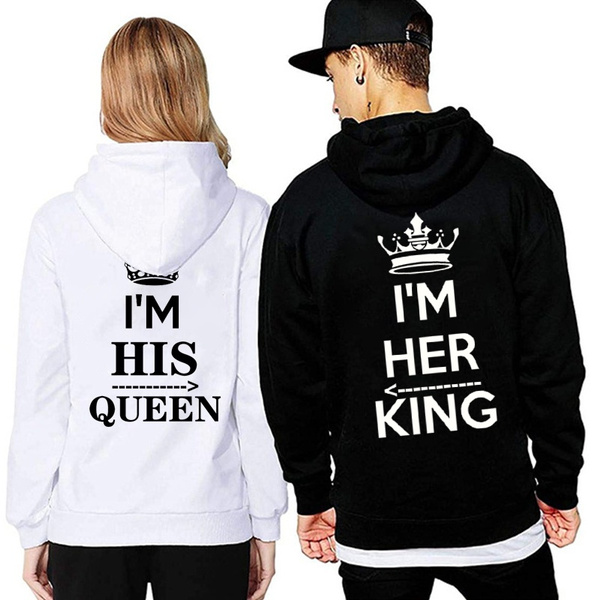 NEW Couples Hoodies I'M HIS QUEEN And I'M HER KING Print Hooded Long Sleeve Couple  Queen King Sweatshirt Women Men Fashion Casual Pullover Tops