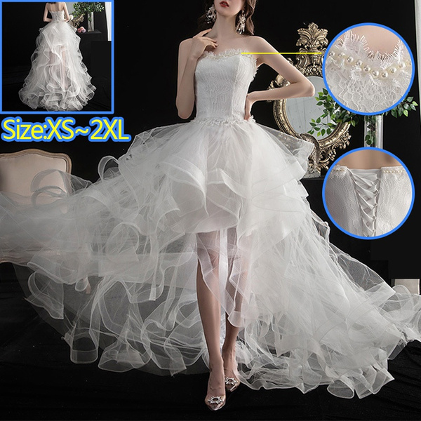 Wedding dress short in front cheap with long train