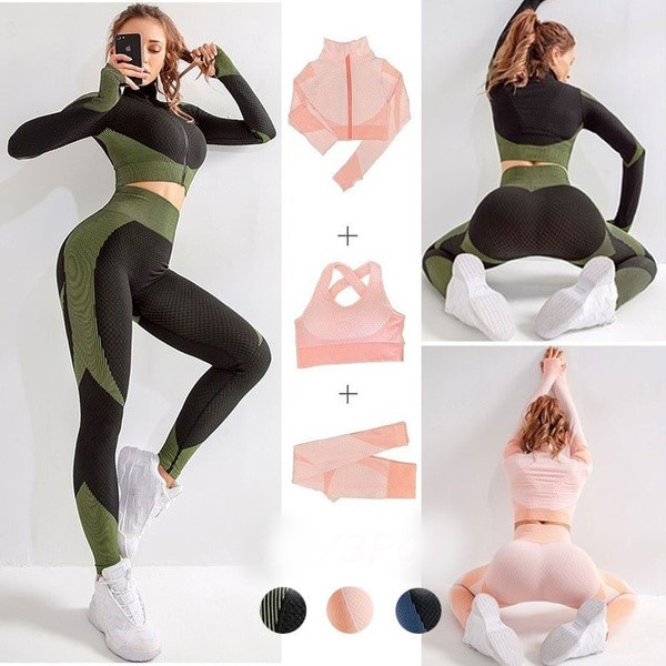 Buy Women's 3pcs Seamless Outfits Workout Sets, Gym Running Yoga