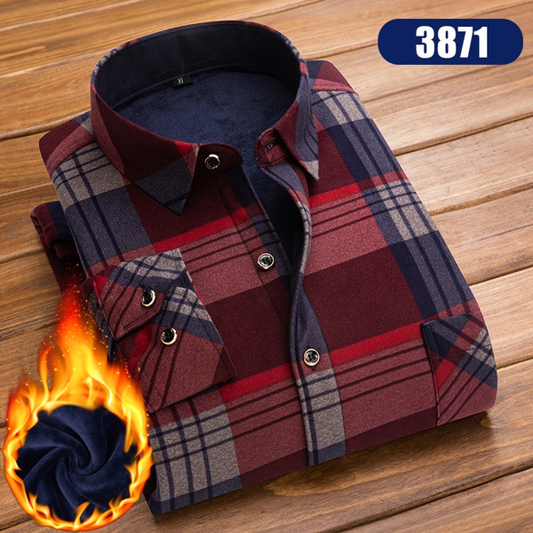Men's Classic Thermal Shirts Warm Fleece Lined Plaid Flannel Shirt