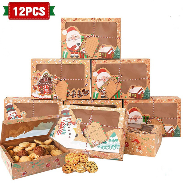 12 Pcs Christmas Cookie Box with Window Holiday Baking Pastry Treat Boxes  Container for Gifts Giving Party Supplies 