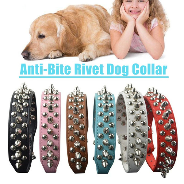 Adjustable Leather Pet Dog collar Neck Strap Supplies PU Leather Anti