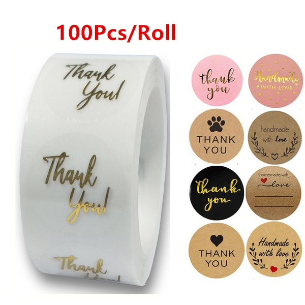 100pcs kraft paper thank you stickers with red heart handmade with love labels  sticker for business envelope sealing stationery sticker