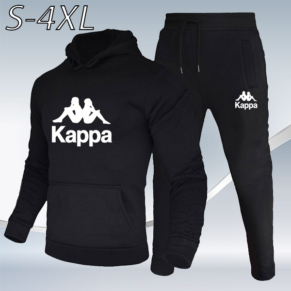 Men's Fashion Kappa Logo Printed Hooded Autumn Winter Hoodie + Pants 2-piece Suit Men Sports Tracksuit Men Hooded Sweatshirt+Joggers Pullover Cool Hoodie Sportwear Clothes Casual Men Streetwear Athletic Sets