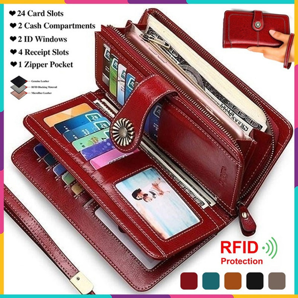 Leather Wallet for Women  Big RFID Zippered Card and Cash Wallet