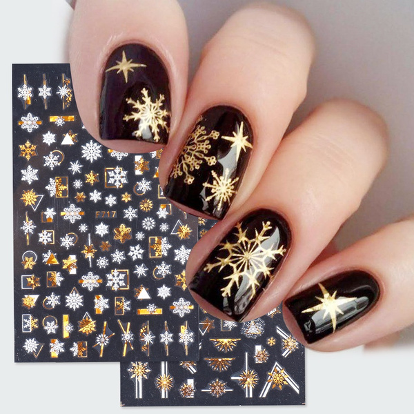 Festival Nail Stickers Snowflake Nails Art Decal 14Tips Full Cover Paste /  | eBay