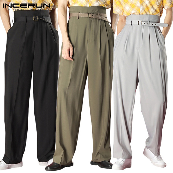 S-5XL Men High Waist Baggy Formal Pants Straight Vintage Casual