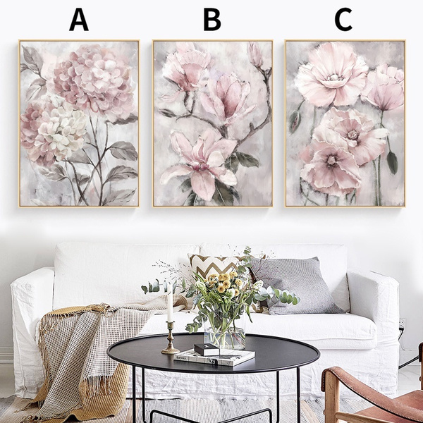 Nordic Abstract Wall Art Canvas Painting Pink Watercolor Flowers ...