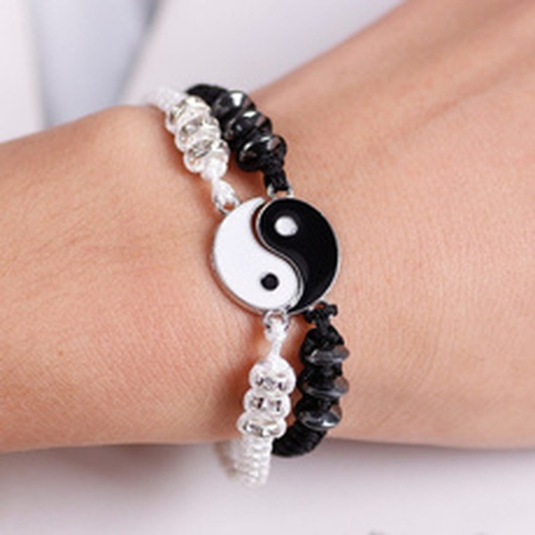 YIXIAMEDIA 2 Matching Yin Yang Adjustable Cord Bracelet for BFF Friendship Relationship Girlfriend Boyfriend Valentines Gift