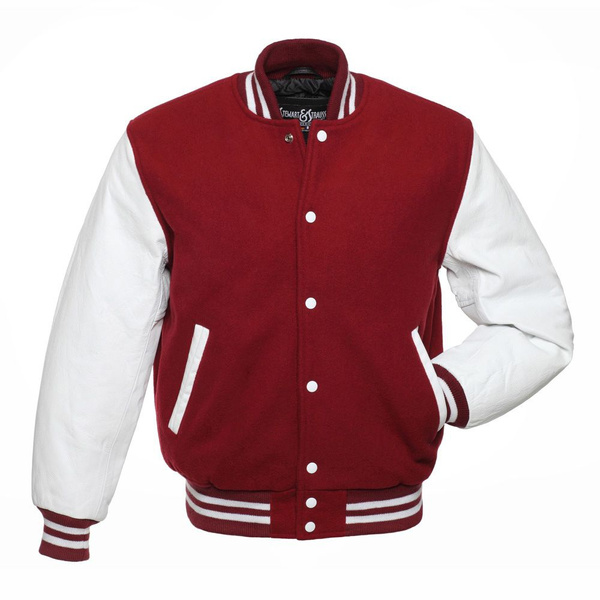 Cardinal Wool / white Leather Sleeves Varsity Jacket Letterman Varsity ...