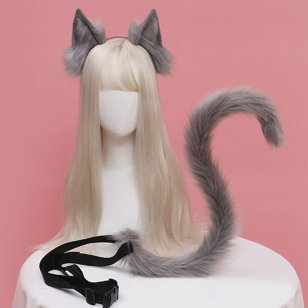 2 Pcs/set Cat Ears And Tail Set Plush Furry Animal Ears Hairhoop Anime ...